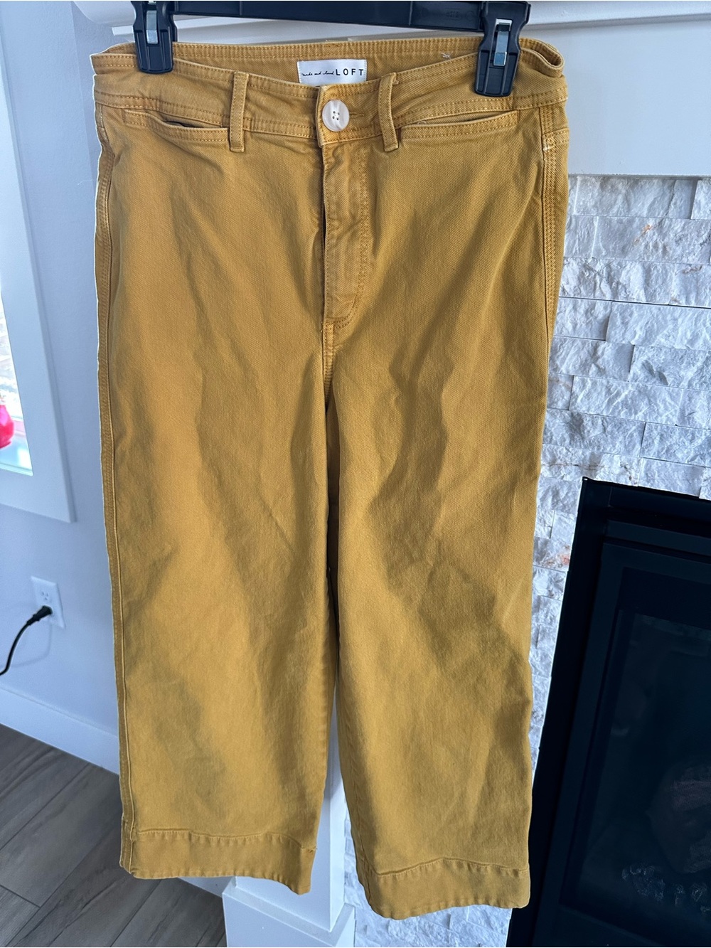 LOFT womens Mustard Yellow Cotton Pants high waist wide leg.  Size 27